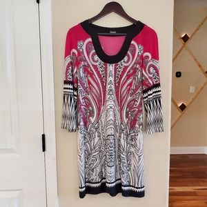 Muse Seath Dress Bell Sleeve Paisley Pink Black White Size 8